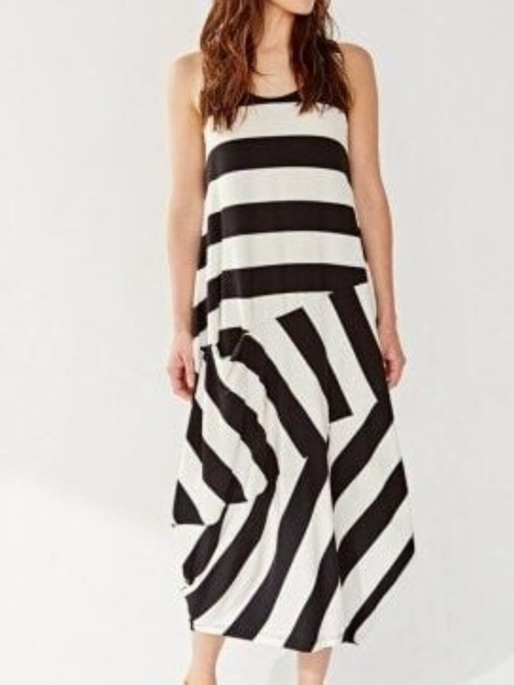 Chalet Et Ceci Black White Striped Women’s Midi Dress Size M Lagenlook